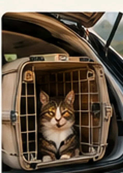 Gato em caixa de transporte